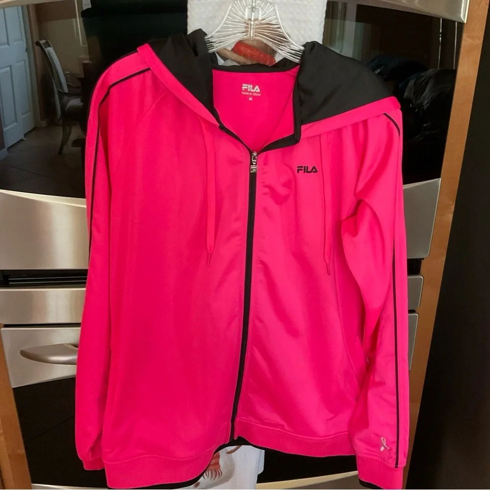 Fila Pink and Black Zip-Up Hoodie, light lining, breast cancer awareness - Picture 4 of 15